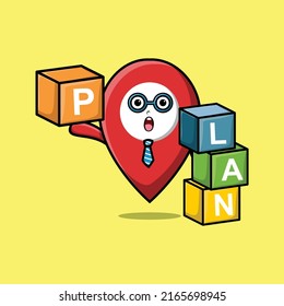 Cute cartoon pin location businessman stacking plan box in 3d modern style design