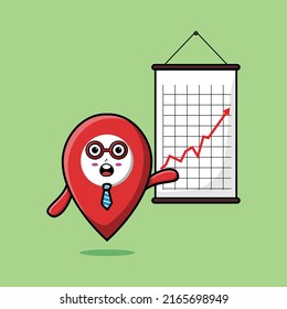 Cute cartoon pin location businessman present information in 3d modern style design