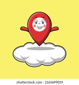 Cute cartoon pin location character standing in cloud vector illustration in concept 3d cartoon style