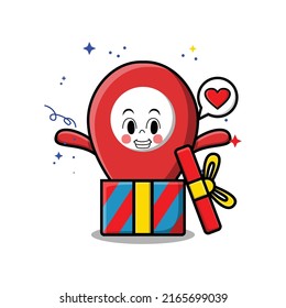 Cute Cartoon Pin Location Character Coming Out From Big Gift Box Look So Happy In Concept 3d Cartoon