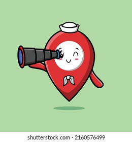 Cute cartoon pin location sailor with hat and using binocular cute modern style design