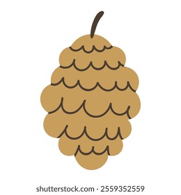 Cute cartoon pine cone in flat style. Winter holidays design element isolated on hite bacground.