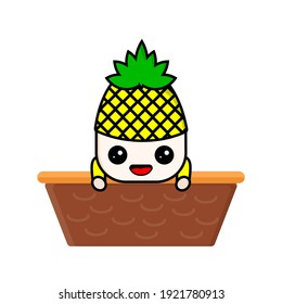 cute cartoon pineapple in a basket