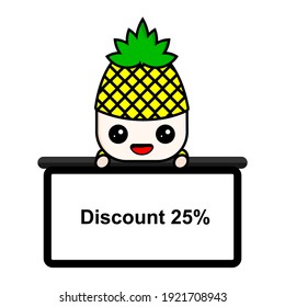 cute cartoon pineapple carrying blackboard with 25% discount writing