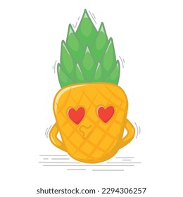 Cute cartoon pineapple. Cartoon fruit character set. Funny emoticon in flat style. Food emoji vector illustration