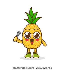 Cute cartoon pineapple fruit singer character holding mic