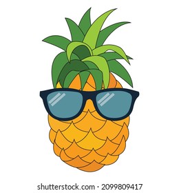 Cute cartoon pineapple with sunglass.