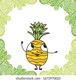 Cute cartoon pineapple. Vector illustration