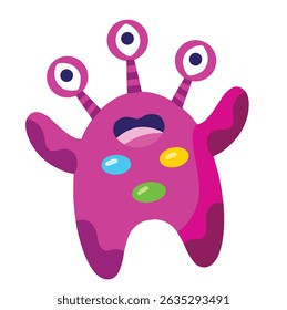 Cute Cartoon Pink Alien Monster with Multiple Eyes