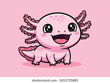 Smiling - Adorável ilustração anfíbia com guelras e olhos brilhantes para desenhos infantis. Ilustração de vetor