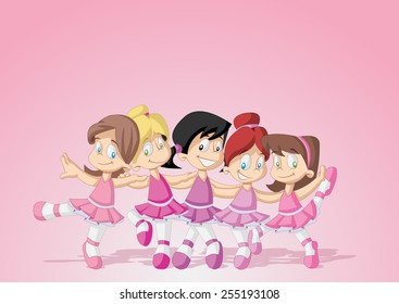 Cute cartoon pink ballerina girls. Young ballet dancer. 