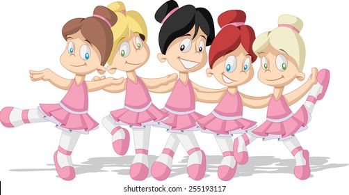 Cute cartoon pink ballerina girls. Young ballet dancer. 