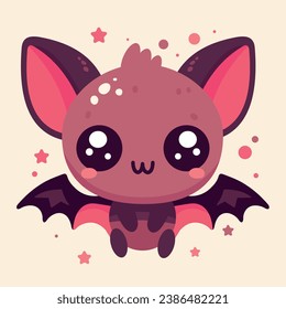 Cute cartoon pink bat. simple vector icon, illustration. Isolated on white background