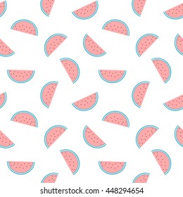 cute cartoon pink and blue watermelon slice seamless vector pattern background illustration