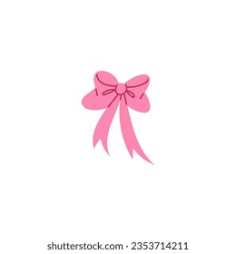 Cute cartoon pink bow. Vector rose bow decoration for girls, hair care. Childish simple hand drawing isolated on white background. Fashion decorative element.