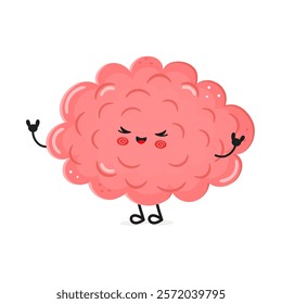 Cute cartoon pink Brain character with happy expression