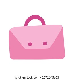 Cute cartoon pink briefcase with buttons for documents for office work, school, university. Vector clipart illustration isolated on the background, hand drawn