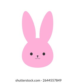 Cute cartoon pink bunny head vector with big ears and a smiling face. Perfect for children's designs, spring decor, or Easter graphics.