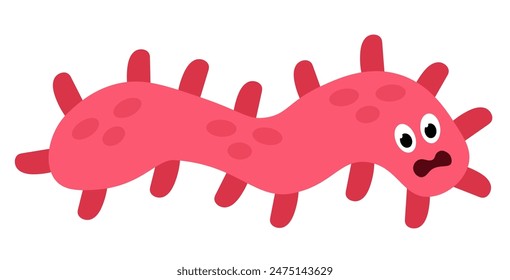 Cute cartoon pink character bacteria, microbe, germ. Microbiology organism. Mascot expressing emotion. Vector children illustration in flat design.