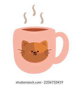 cute cartoon pink cup with cute cat