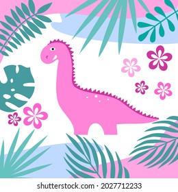 Cute Cartoon Pink Dinosaur Vector