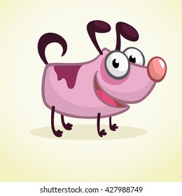 Cute Cartoon Pink Dog. Vector Illustration on white background for design