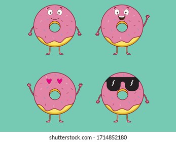 Cute Cartoon pink donut Vector