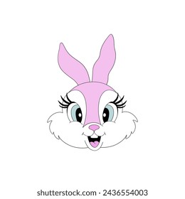 Nette Cartoon rosa Osterhase Mädchen Porträt Vektor-Illustration isoliert auf weiß. Hand gezeichnete Linie Kunst glückliche Ostern Urlaub Druck Poster Postkarte Thema Grafiken. 