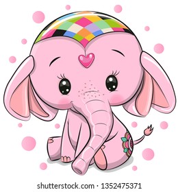 Cute Cartoon Pink Elephant isolated on a white background