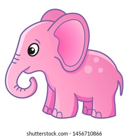 Cute cartoon pink elephant. Vector illustration of african wild animal. Isolated animal on a white background for coloring pages, books, children's wallpapers, fabrics and prints on clothes.