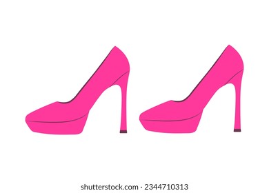 Cute cartoon pink female high heel shoes. Apparel for doll. Fashion glamour icon. 