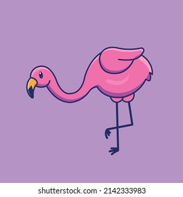 Cute cartoon pink flamingo in vector illustration. Animal isolated vector. Flat cartoon style