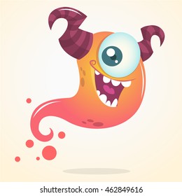 Cute cartoon pink ghost with two horns and one eye. Vector Halloween character