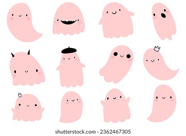 Cute Cartoon Pink Ghosts Set childish kid for halloween party set monster trick or treat characters collection