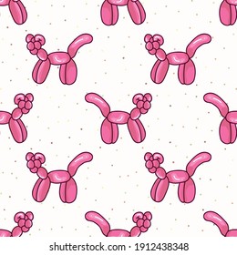 Cute cartoon pink girls balloon animal cat background. Hand drawn glossy inflatable for party celebration home decor. Adorable kids birthday novelty for entertainment all over print. 