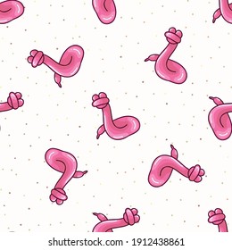 Cute cartoon pink girls balloon animal snake background. Hand drawn glossy inflatable for party celebration home decor. Adorable kids birthday novelty for entertainment all over print. 