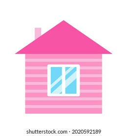 Cute cartoon pink house, vector illustration. Small house with one window. Flat illustration, home symbol. Icon for web and graphic resources, design element. Illustration for children. 