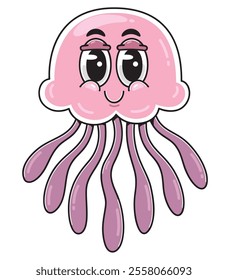 Cute Cartoon pink Jellyfish Character