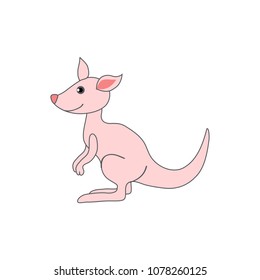 Cute cartoon pink kangaroo, wild kid animal vector illustration isolated on background, decorative mammal for character design, mascot wallaroo, zoo alphabet, greeting card, children invitation