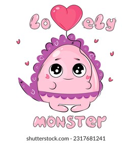 cute cartoon pink monster with heart
