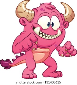 Cute cartoon pink monster. Vector clip art illustration with simple gradients. All in a single layer.