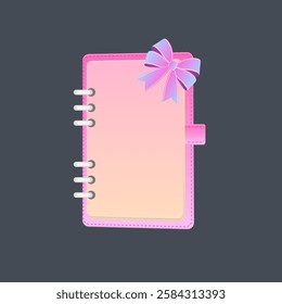 Cute Cartoon Pink Note Book With Pink Blue Yellow Bow Vector Design