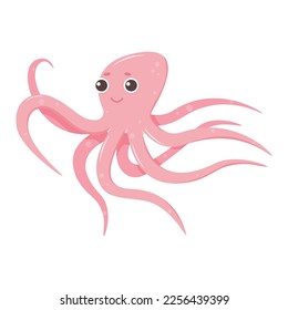 Cute cartoon pink octopus. Vector isolated illustration