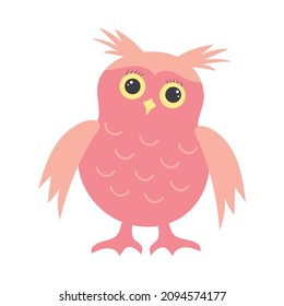 Cute cartoon pink owl. Baby girl animal. Vector illustration.