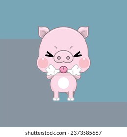 A Cute Cartoon Pink Pig Sticking Out its Tongue and Making a Silly Face. Vector Illustration.