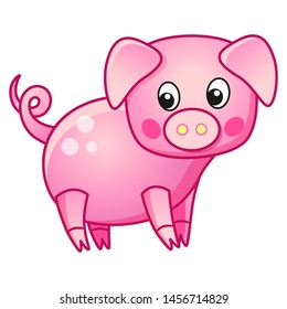 Cute cartoon pink pig. Vector illustration of a farm animal. Isolated animal on a white background for coloring pages, books, children's wallpapers, fabrics and prints on clothes.