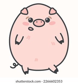 Cute cartoon pink pig. Vector isolated illustration of domestic farm animal.