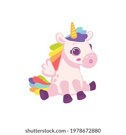 Cute cartoon pink pony horse or unicorn. Toy for kids. Flat cartoon vector illustration isolated on a white background.