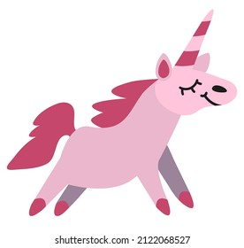 Cute cartoon pink pony. Unicorn horse for creating adorable sweet girly product. Pretty puffy animal for fun kids design. Vector clipart without outline for baby girl. Flat illustration of magical pet