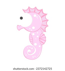 Cute cartoon pink Seahorse isolated vector illustration.